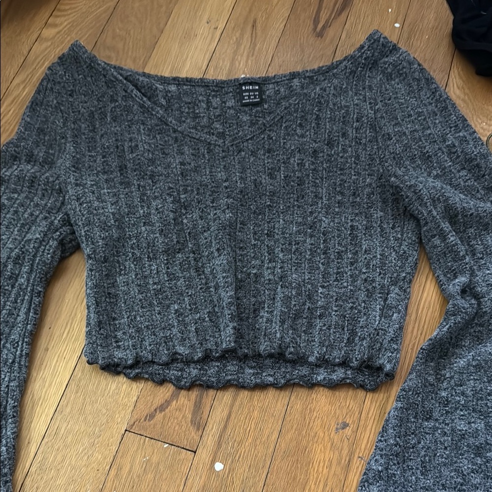 Shein Gray Ribbed Knit Sweater